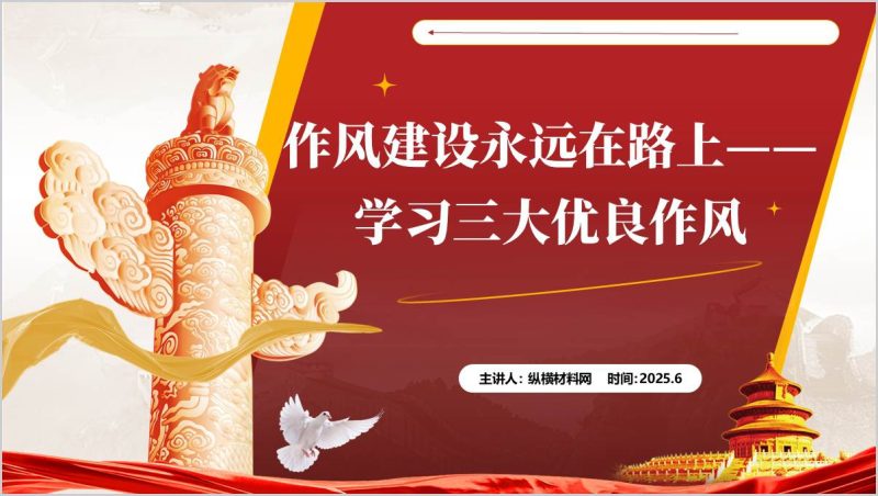 理论联系实际、密切联系群众、批评与自我批评作风建设学习教育主题党课ppt模板(附稿)_篇篇网