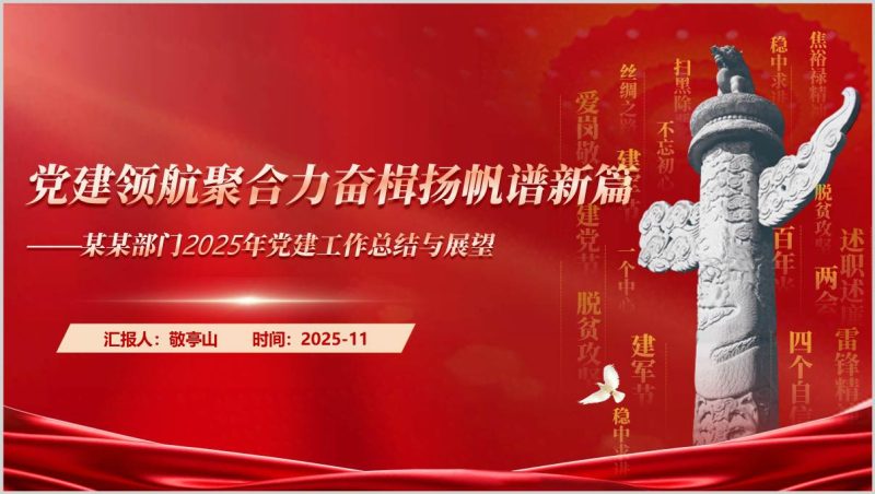 2025年党建工作总结汇报PPT模板2026年工作计划（附稿）_篇篇网