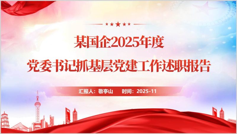 2025年书记抓党建工作述职报告PPT模板(附稿)_篇篇网