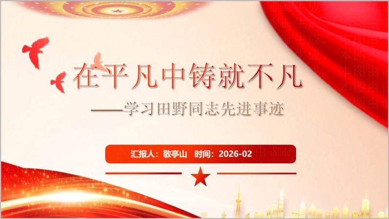 田野先进事迹学习党课PPT课件模板（附稿）_篇篇网