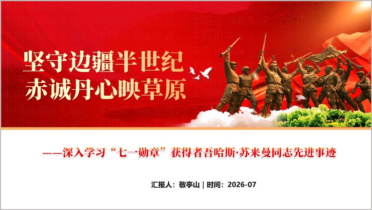 吾哈斯·苏来曼七一勋章模范事迹PPT模板封面预览中小学高校思政班会课课件