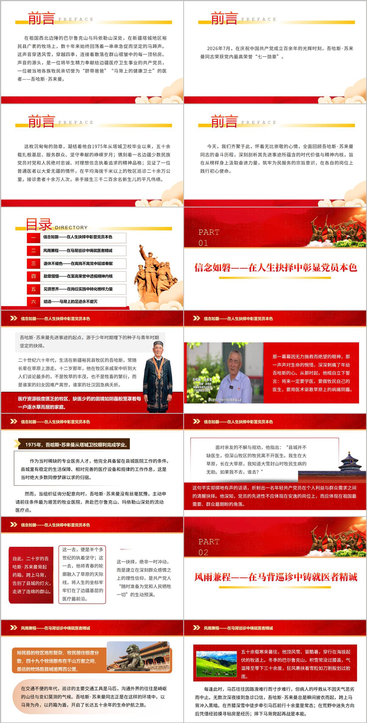 吾哈斯·苏来曼信念抉择与马背巡诊医者精诚先进事迹党课PPT内页截图