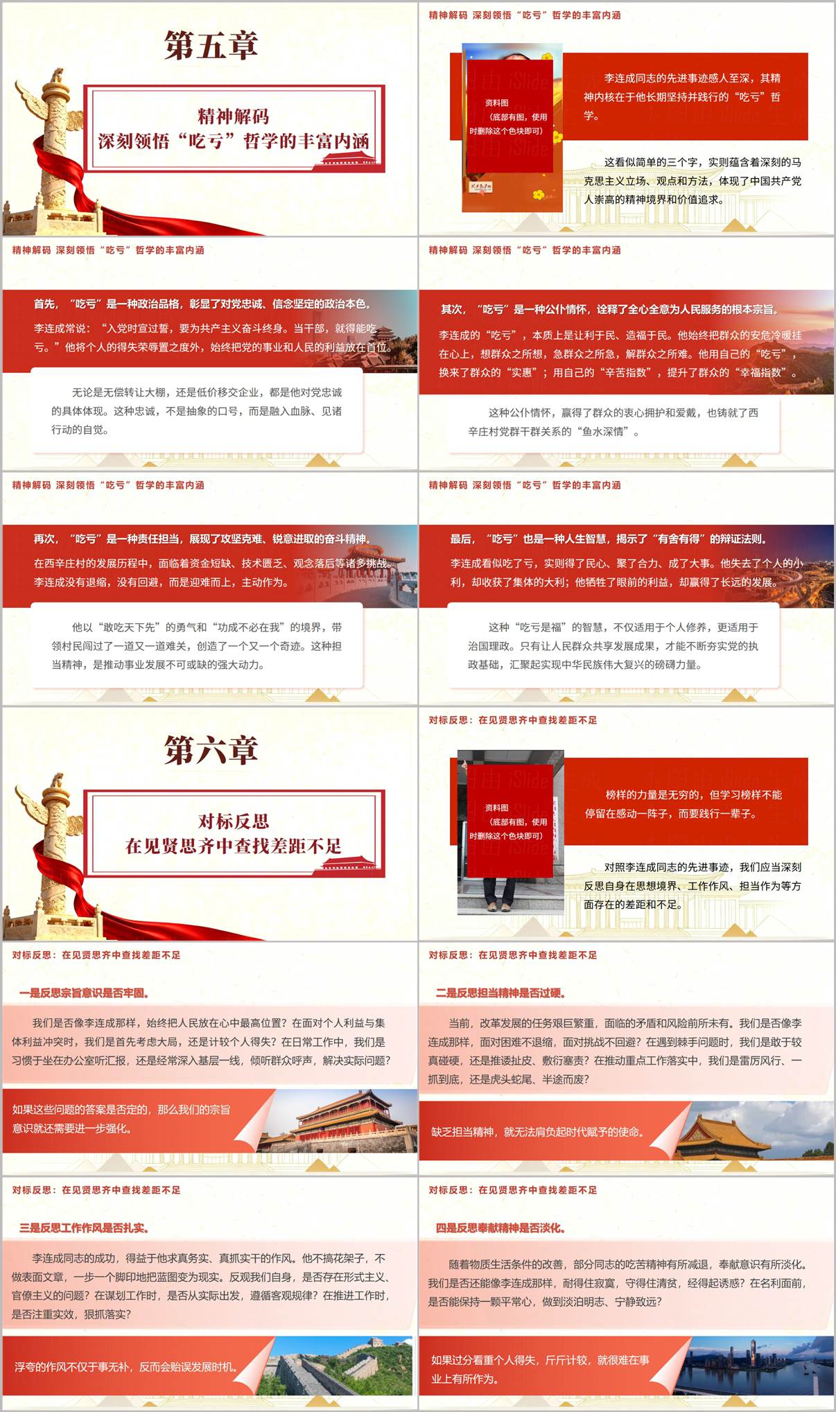 基层干部党性分析PPT图表：李连成吃亏精神解码与政治品格剖析