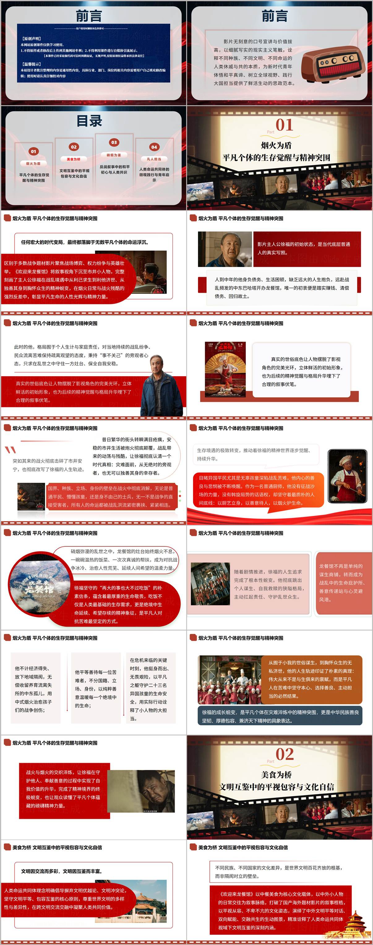 欢迎来龙餐馆PPT幻灯片预览-烟火为盾平凡个体生存觉醒与徐福精神突围